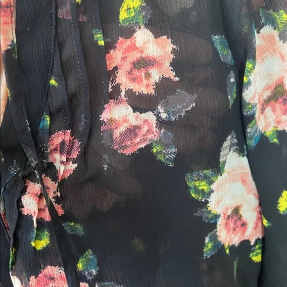 Black & Pink Sheer Floral Vera Wang Princess Blouse Medium Juniors Long Sleeve - Picture 4 of 6